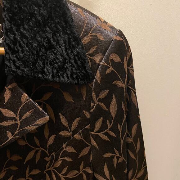 Luxury Designer Black Satin Coat, Blazer | Velvet Trim Pockets Lined, 10/12 M/L - Picture 6 of 9